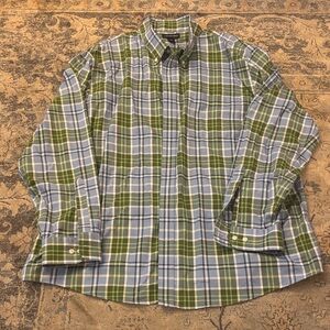 Lands' End Men's Green & Light Blue Plaid Button-Down Shirt